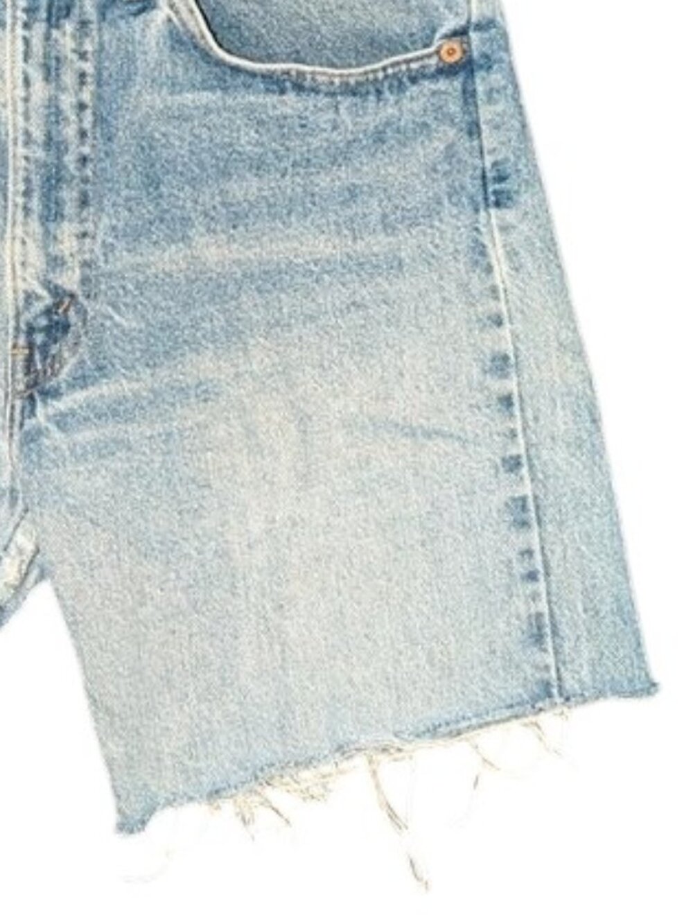 Levi Strauss & Co Vintage Cutoff Medium Wash Long Denim Jean Shorts Frayed Edge - Picture 5 of 9